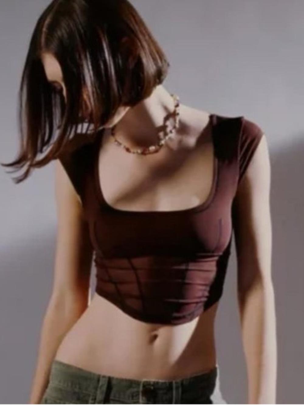 Urban Outfitters Dark Brown Mesh Square-Neck Crop Top